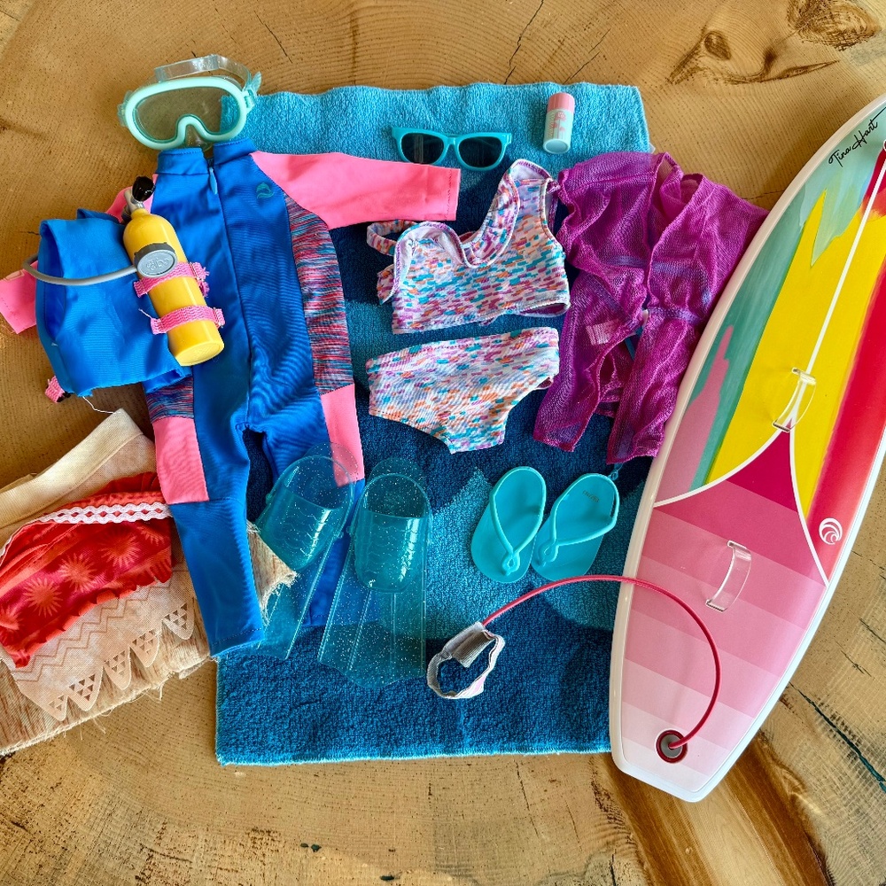 American Girl Doll Surf, Swim, and Scuba Outfits and Accessories